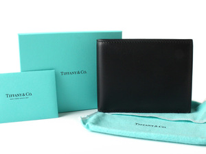 N14836 新品未使用 TIFFANY＆Co ティファニー レザー 二つ折り 財布 ウォレット メンズ ブラック 黒 箱付き ネーム有 イタリア製 札入れ