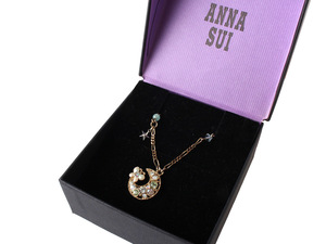 N14135 美品 ANNA SUI アナスイ ネックレス 蝶 月 バタフライ ムーン 箱付き ラインストーン ペンダント アクセサリー ゴールドカラー