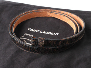 N15012 新品未使用 SAINT LAURENT PARIS サンローランパリ レザー ベルト ヴィンテージ加工 ブラック×シルバー 90 保管袋付き イタリア製