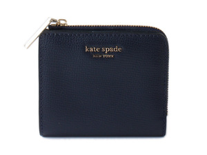 N15131 美品 Kate spade ケイトスペード 二つ折り 財布 レザー ネイビー 紺 コンパクトウォレット 札入れ 小銭入れ カード入れ 