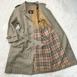 ●最高級の逸品●BURBERRY バーバリー トレンチコート ステンカラーコート ベルト付き アウター チェック メンズ カーキ Lサイズ相当