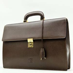 1円●高級●LOEWE ロエベ ビジネスバッグ トート ブリーフケース 鞄 かばん アナグラム A4 PC 本革 レザー メンズ 茶 ブラウン