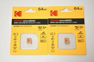 【新品未使用】マイクロSDカード 64GB 2枚 コダック class10 UHS-I U3 V30 A1 microSD microSDXC マイクロSD KODAK 高速 4K