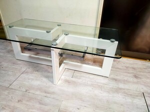 センターテーブル ガラス 白 幅122cm ガラステーブル ローテーブル リビングテーブル ホワイト　送料1800円 東京池袋
