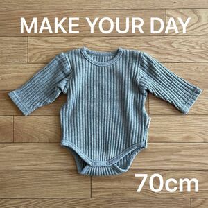 【SALE】 MAKE YOUR DAY メイクユアデイ リブロンパース 70cm ベビー服 人気アイテム 長袖