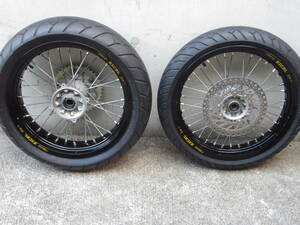 ホンダ モトクロス モタードホイール＆タイヤset EXCELタカサゴリム ブラック 中古美品 CRF250R/CRF450R/CR125R/CR250R/CRF250X/CRF450X