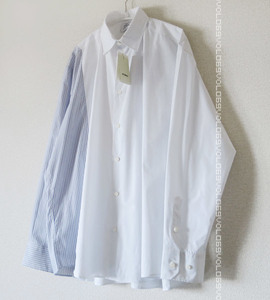 VETEMENTSvetomon cotton stripe panel oversize shirt tops tunic One-piece XS white blue temna