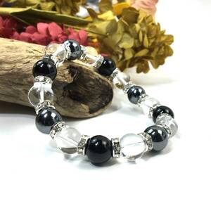 Гематит x Crystal x Onyx Power Stone Bracelet Natural Stone Heath (Rondel: серебро) 10 мм мужчин.