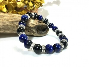 Blue Tiger Eye X Onyx Power Stone Bracelet Natural Stone Heath 10 мм (Rondel: серебро)