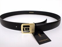 新品未使用 Yves Saint Laurent【サンローラン】ロゴバックルレザーベルト☆牛革☆黒×ゴールド金具☆ロゴ☆メンズ☆スーツ☆箱付_画像2