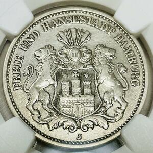 【1907 ドイツ ハンブルグ 2マルク銀貨】 NGC VF DETAILS 独逸帝国 トーン 造幣局 国章 皇帝鷲 アンティークコイン