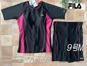 新品◆FILAフィラ・袖付切替フィットネス水着・9号M・ピンク×黒