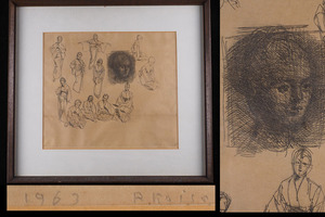 【版画】SR52_旧家初出 1967年作 小磯良平 銅板画 人物画 女性 美人画 41cm×45.5cm