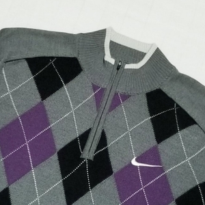 ◎ NIKE GOLF ナイキ ゴルフ/ 長袖 ワンポイント刺繍ロゴ アーガイル柄 ハーフジップウェア ニットセーター　SIZE： M　グレー