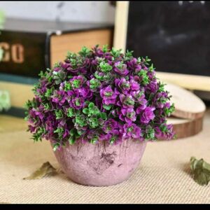 【未使用品】美品　鉢植え造花 人工観葉植物　 多肉植物　パープル　紫　枯れない花 可愛い 花器附き
