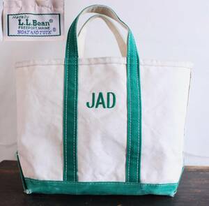 送料無料 ■ ビンテージ L.L.BEAN トートバッグ 80's 2トーン 2色 【JAD】 生成り×緑 間口約40cm 丁度いいサイズ ヴィンテージ 80年代 