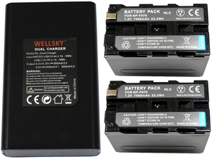 新品 SONY ソニー NP-F960 NP-F950 NP-F970 互換バッテリー 7400mAh 2個 & デュアル USB 急速 互換充電器 バッテリーチャージャー BC-VM10