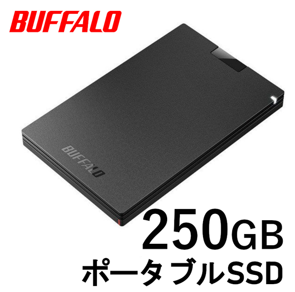 ■送料無料■美品■　BUFFALO　外付け ポータブル SSD　250GB　■ Win/Mac/PS5/PS4対応 USB3.2(Gen1) コンパクト＆軽量/耐振動/耐衝撃/高速