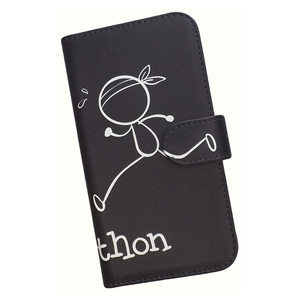 Galaxy Note10+ SC-01M/SCV45　スマホケース 手帳型 プリントケース マラソン スポーツ モノトーン 棒人間