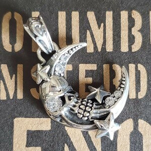 シルバー925 メンズ ユニセックス 首飾 胸元 ムーン 月 シルバー ペンダント 髑髏 スカル 骸骨 x0124