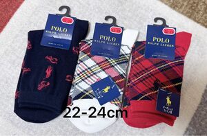 POLO ラルフローレン 靴下22-24cm 日本製　 婦人 ポロ クルー丈ソックス ソックス ブランドソックス