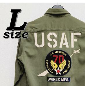 美品★L★AVIREX USAF アメリカ空軍 70周年記念シャツ ロゴ 刺繍
