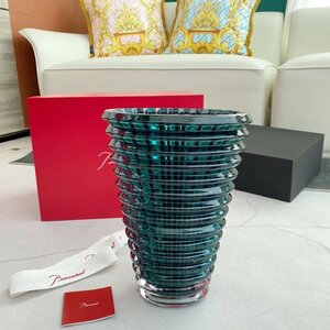 バカラ Baccarat 花瓶 クリスタルガラス クリア 花瓶 美品 小物 Ｌ　ダークグリーン