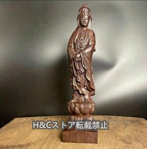 職人手作り 沈香木彫り 仏像 観音菩薩 観音像 置物 彫刻 高さ：20cm