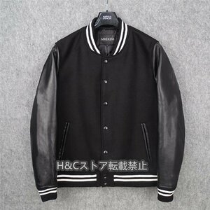 ヒツジの皮の本革革の毛皮の野球服ショートレザージャケット M～5XL