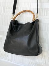 GUCCI グッチ 001 2013 1577 バンブー レザー 2WAY ワンハンドル ハンドバッグ ショルダー 肩掛け レディース ブラック系 _画像3