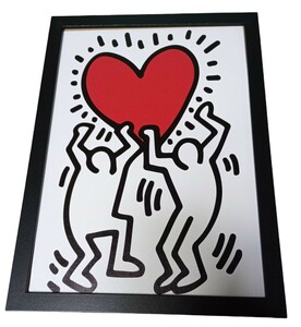 【額付ポスター】キャンバスアート キース・ヘリング　keith haring A4アートキャンバス　21×30cm フレーム付フレーム無し¥980です