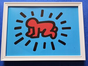 【額付ポスター】ファブリックアート キース・ヘリング　keith haring A4アートポスター　21×30cm インテリア雑貨　フレーム付き Gタイプ