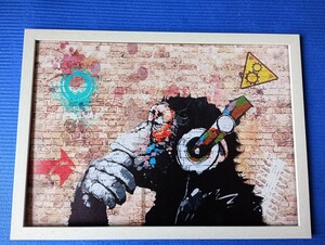 【額付ポスター】キャンバスアート 　Banksy/バンクシー A3アートポスター　30×40cm インテリア雑貨　フレーム付き スタイルB
