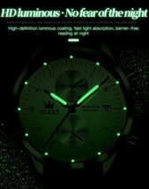 【Olevs】メンズクォーツ時計,高級ブランド,耐水性,発光日付,クロノグラフ,ファッショナブル　ブラック クロノグラフ_画像6