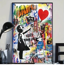 【額付ポスター】キャンバスアート 　Banksy/バンクシー A3アートポスター　30×40cm インテリア雑貨　フレーム付き スタイルA