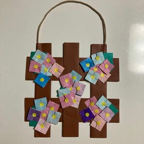 折り紙 ハンドメイド 壁面飾り 紫陽花　格子