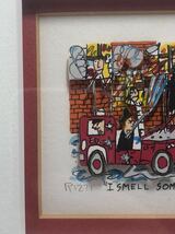 ジェームスリジィ　絵画木版画 額縁 額装 インテリア 美術品 木枠 オブジェ アート コレクション 陶板 I SMELL SOMETHING BURNING RIZZI_画像3