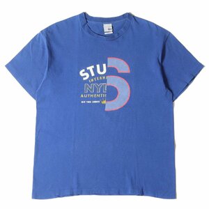 STUSSY ステューシー Tシャツ サイズ:L 90s OLD STUSSY スプリットロゴ クルーネック 半袖 Tシャツ USA製 ブルー 90年代 アーカイブ