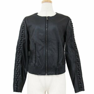 GUESS ゲス ブルゾン ジャケット ブラック 黒 XS ノーカラー レザージャケット レースアップ アウター きれいめ カジュアル モード系