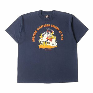 FRUIT OF THE LOOM フルーツオブザルーム Tシャツ サイズ:XL 90s 黒タグ プリント クルーネック 半袖 Tシャツ USA製 ネイビー 90年代