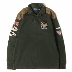 POLO Ralph Lauren ポロ ラルフローレン サイズ:M 00s モーターサイクル ワッペン付き ラガーシャツ CUSTOM FIT モスグリーン 00年代