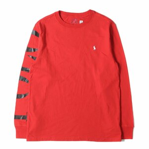 新品 POLO Ralph Lauren ポロ ラルフローレン Tシャツ サイズ:BOYS L(メンズS位) 21AW 袖ロゴ ロングスリーブ Tシャツ レッド 長袖