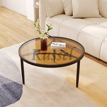 サイドテーブル コーヒーテーブル 強化ガラス 丸 ラウンド 45cm シンプル モダン ブラウンガラス ホワイト ブラック 白 黒_画像1