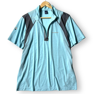 新品 mont-bell モンベル 吸汗速乾 UVケア 半袖 ハーフジップシャツ アウトドアウェア M メンズ 春夏 サマー ブルー 登山 ◆B801
