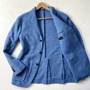 B9〈レアカラー〉トゥモローランド テーラード 〈ハリスツイード生地〉アンコンジャケット ウール ブルー 48 L TOMORROWLAND Harris Tweed