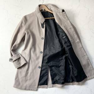 C39 〈高級素材カシミヤ混〉barassi MILANO【大人の品格】ステンカラーコート ウール 羊革ベルト イタリア製 ベージュ系 48 L バラシ