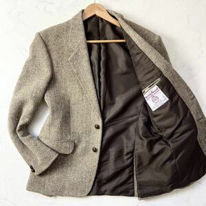 C3 〈ハリスツイード生地〉 BROOK TAVERNERくるみボタン テーラードジャケット ヘリンボーン ウール ブラウン 38R XL相当 Harris Tweed