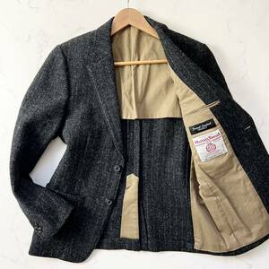 D32 ジャーナルスタンダードTRISECT〈ハリスツイード生地〉テーラード アンコンジャケット ストライプ ウール ブラック M Harris Tweed