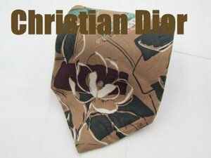 OB 653 クリスチャン・ディオール Christian Dior ネクタイ ベージュ系 植物柄 プリント