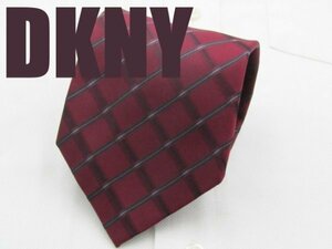 OB 669 ダナキャラン・ニューヨーク DKNY ネクタイ エンジ色系 チェック柄 ジャガード